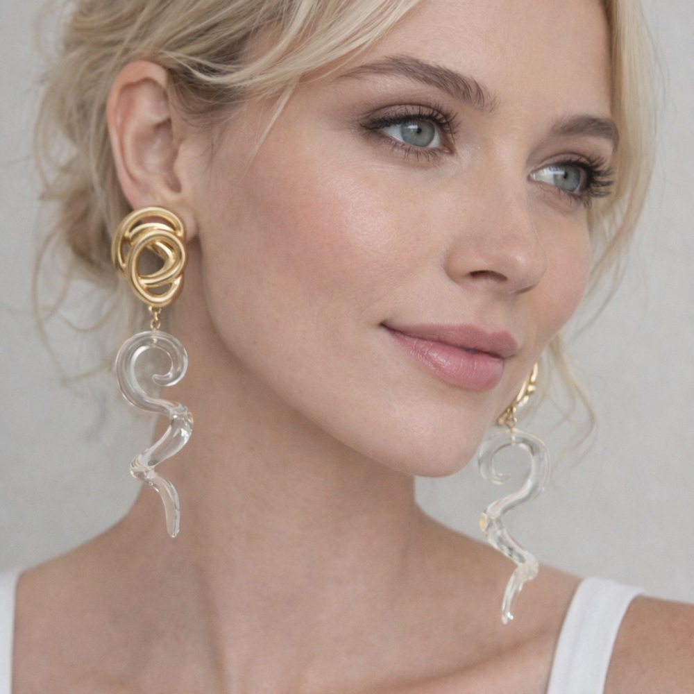 NWT Natasha Couture Gold and Clear Swirl Earrings
